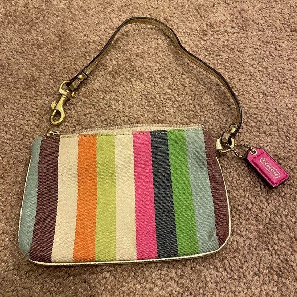 Coach wristlet coin purse rainbow with Coach dangle and gold strap - Picture 6 of 10